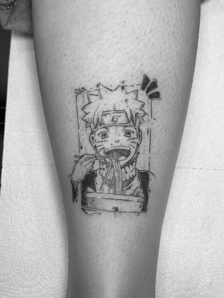Tatuaje de viñeta de cómic manga en la pierna